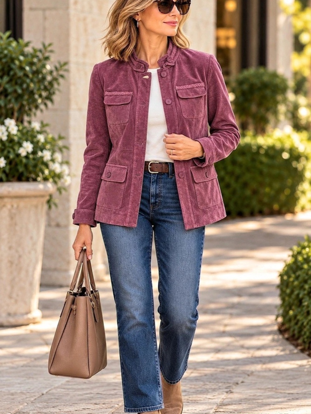 NWT Dennis Basso Y2K Plum Genuine Washable Suede Leather Jacket M